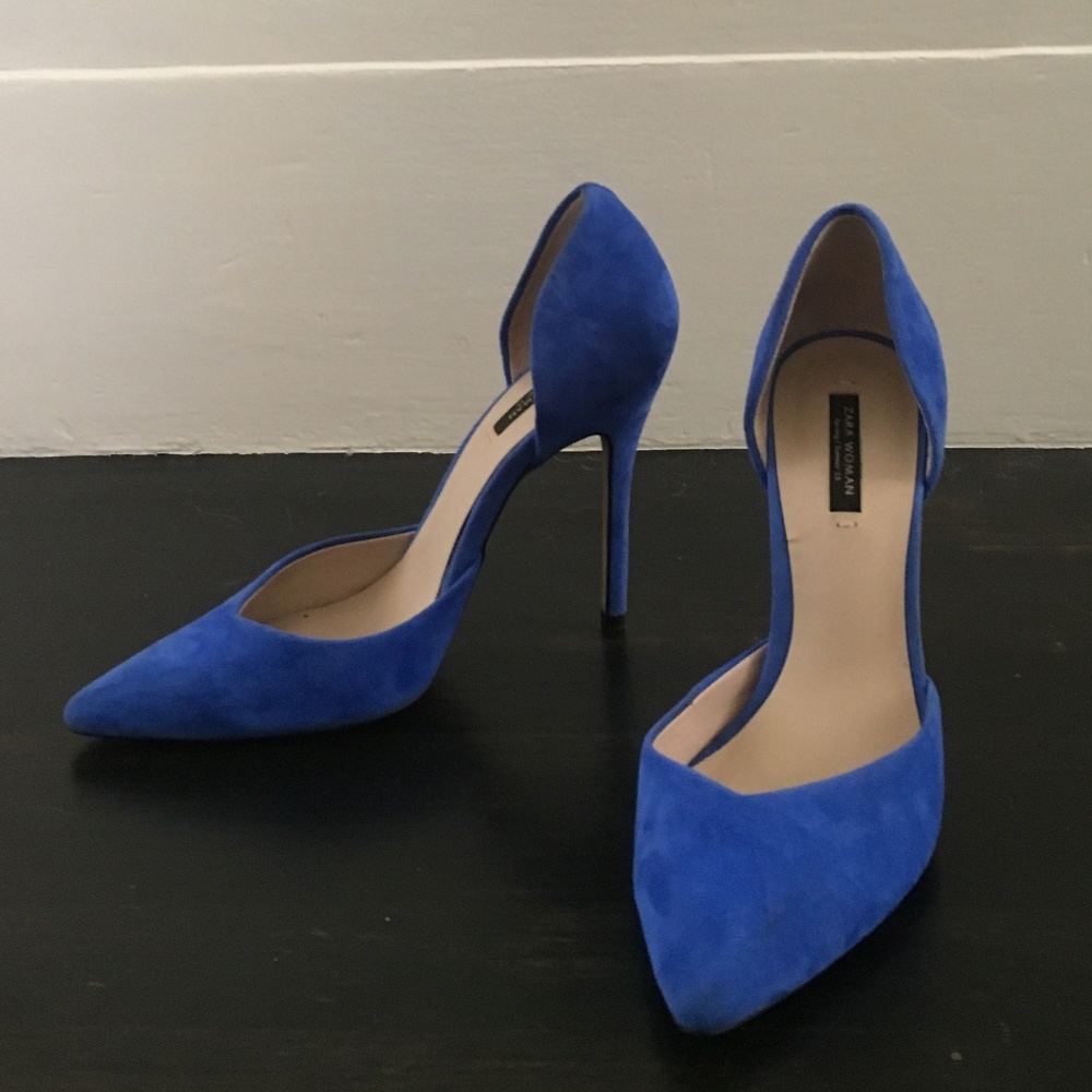 Zara Pointy Blue Suede D' Orsay Pump Heels